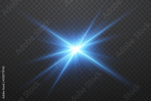 Blue star flash, particle and lens explosion. On a transparent background.