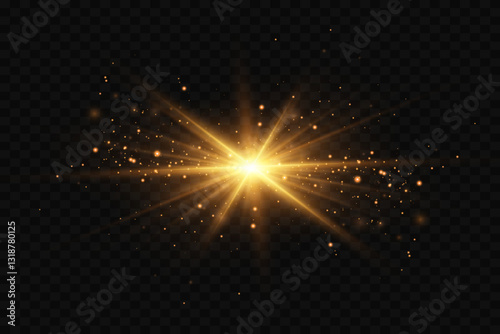 Shining golden star, explosion and light effect. On a transparent background.