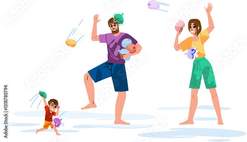 children family balloon fight vector