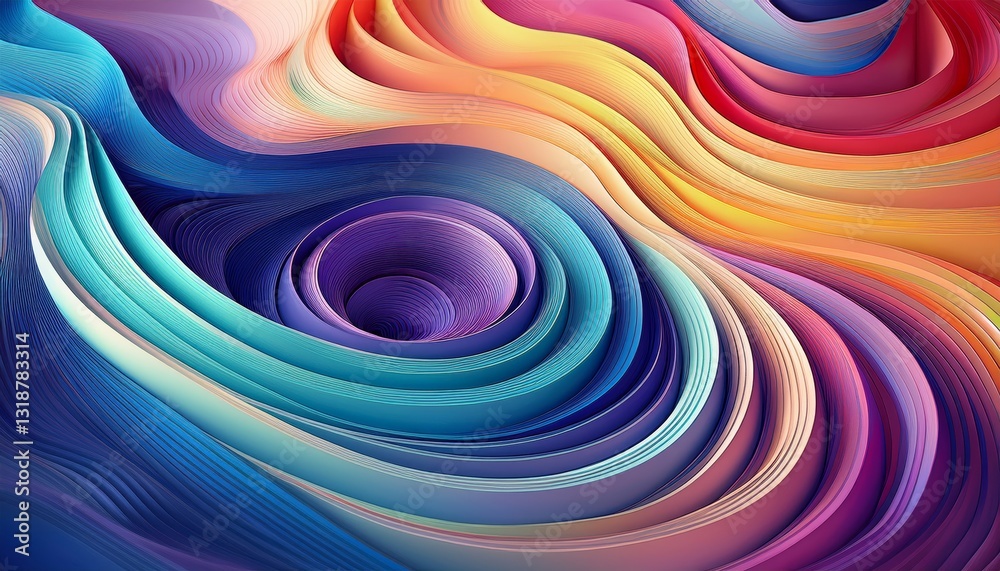 Fototapeta premium Abstract horizontal background with colorful waves and concentric circles