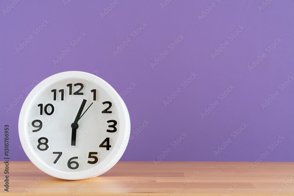 custom made wallpaper toronto digitalRetro alarm clock on table with purple background, vintage style.