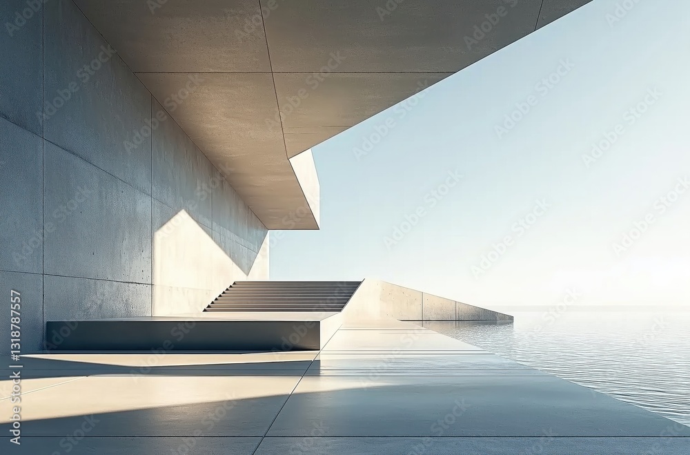 Minimalist Concrete Architecture Overlooking Serene Water with Soft Natural Light
Minimalist Concrete Architecture Overlooking Serene Water with Soft Natural Light
