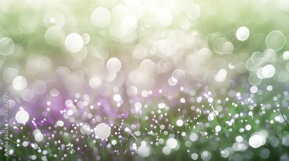 Obraz premium A blurred background of green and purple with white bokeh circles.