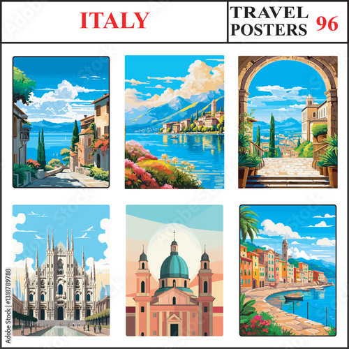 Italy Sirmione Lake Como Perugia Travel Poster Wall Art Print Collection Set Part 96
