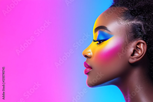 Wallpaper Mural Vibrant makeup artistry showcase studio portrait photography colorful background profile view beauty concept Torontodigital.ca