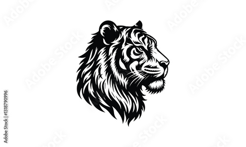 silhouette tiger face and head tittle, Tiger Face and Head Silhouette Vector, silhouette tiger 