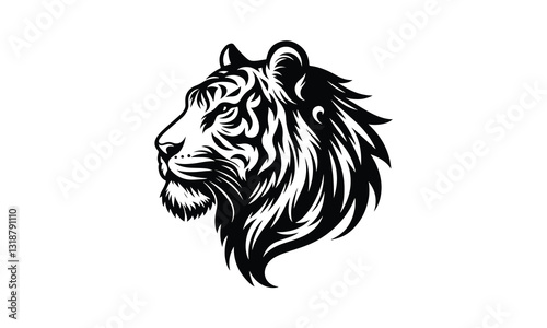 silhouette tiger face and head tittle, Tiger Face and Head Silhouette Vector, silhouette tiger 