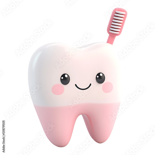 PNG Cartoon Teeth and Toothbrush against a transparent background