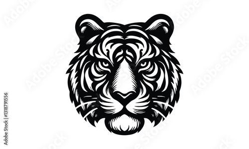 silhouette tiger face and head tittle, Tiger Face and Head Silhouette Vector, silhouette tiger 