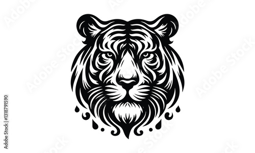 silhouette tiger face and head tittle, Tiger Face and Head Silhouette Vector, silhouette tiger 