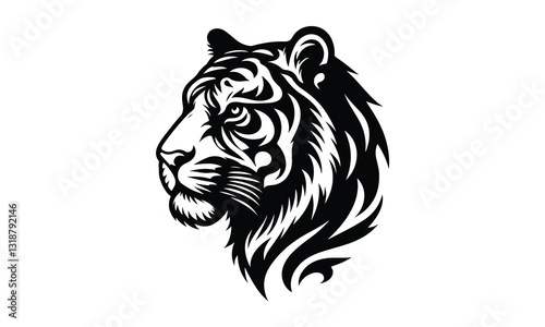 silhouette tiger face and head tittle, Tiger Face and Head Silhouette Vector, silhouette tiger 