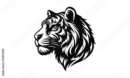 silhouette tiger face and head tittle, Tiger Face and Head Silhouette Vector, silhouette tiger 