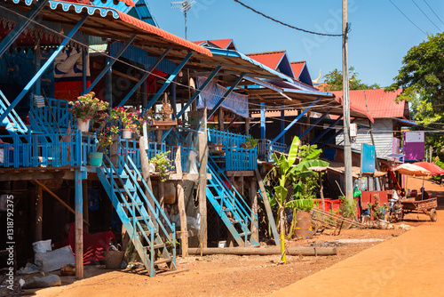 Wallpaper Mural Village street in Cambodia with traditional wooden houses Torontodigital.ca