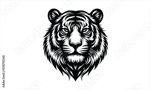 silhouette tiger face and head tittle, Tiger Face and Head Silhouette Vector, silhouette tiger 