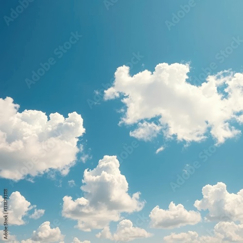 Fluffy clouds drifting lazily across a bright blue sky, airy, cloud shapes, cloud formations