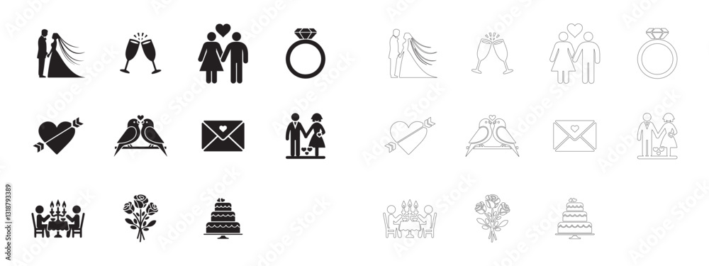 Wedding and Romance Icons Set. Editable minimalist and outline vector icons. Wedding and Romance Icons Set. Editable minimalist and outline vector icons.