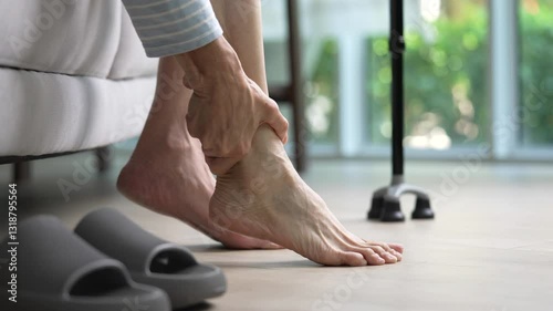 Senior woman suffering from pain in ankle and foot