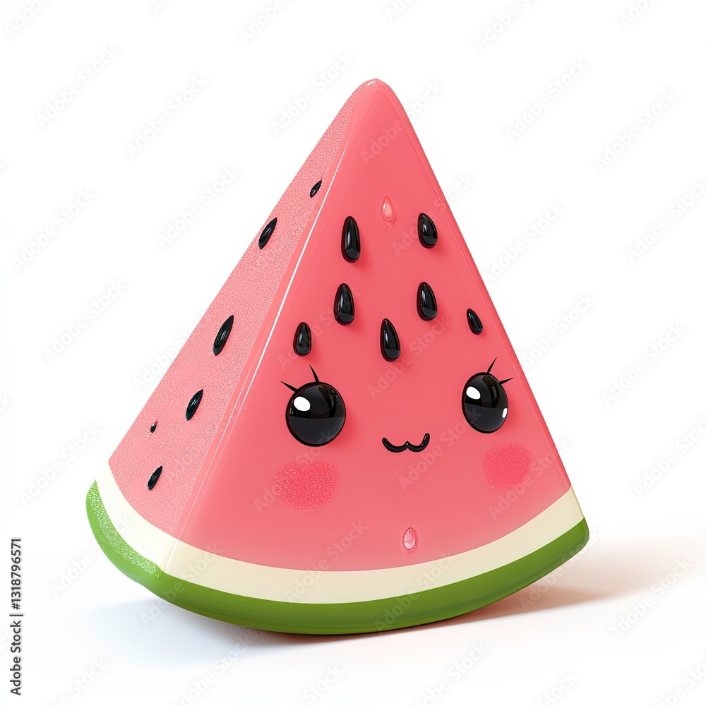 Cute watermelon-shaped character with a friendly face on a white background Cute watermelon-shaped character with a friendly face on a white background