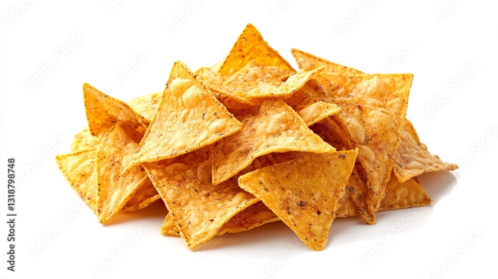 A pile of tortilla chips with a white background A pile of tortilla chips with a white background