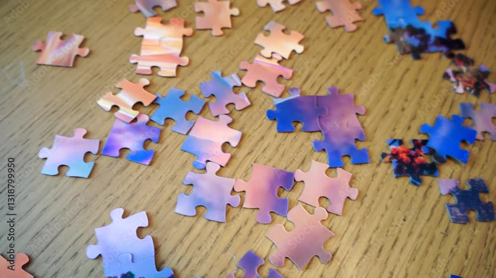 Puzzle pieces on wooden table