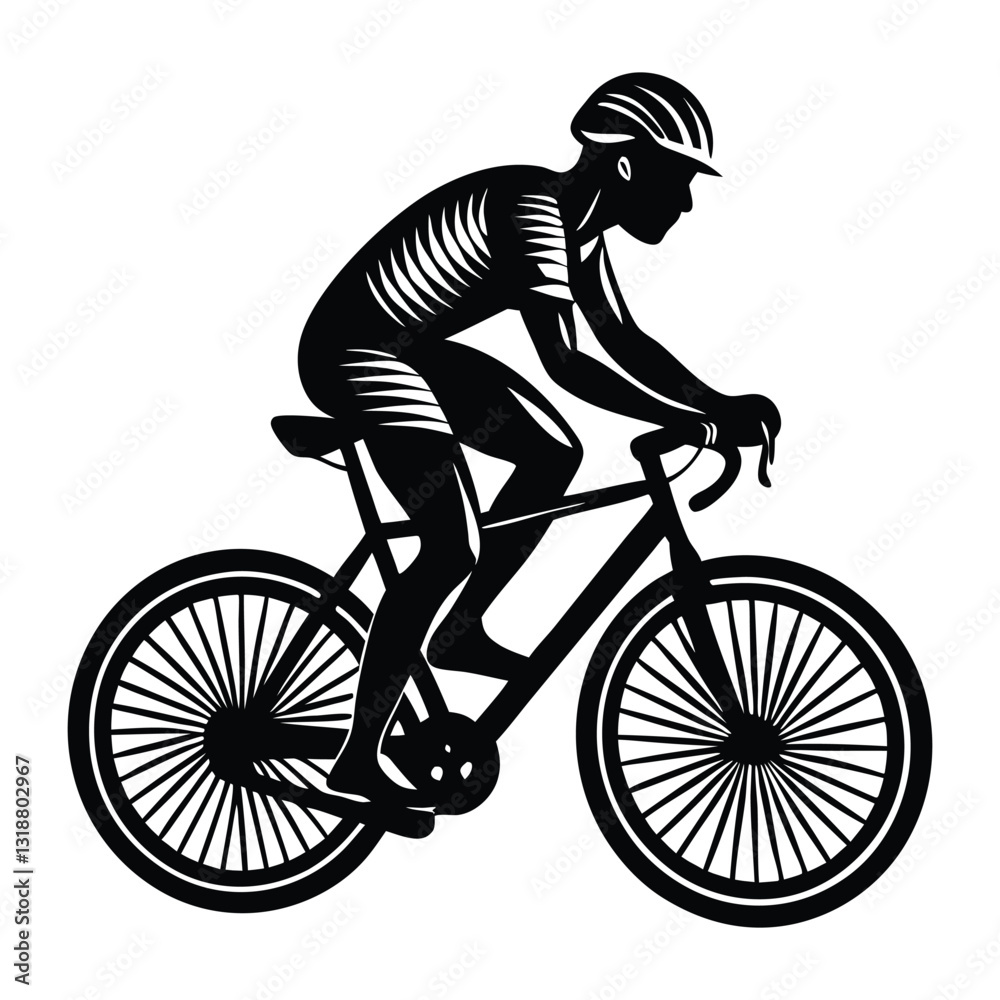Obraz premium Cyclist Silhouette Vector, Dynamic Bicycle Rider Illustration Depicting an Active Urban Lifestyle on a White Background