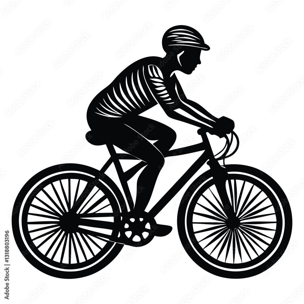 Fototapeta premium Cyclist Silhouette Vector, Dynamic Bicycle Rider Illustration Depicting an Active Urban Lifestyle on a White Background