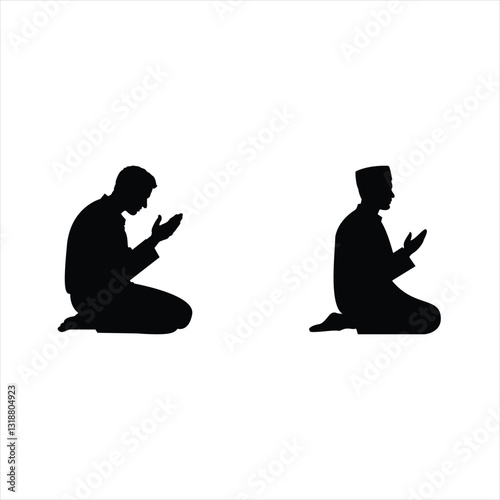 Silhouette of a person praying. Muslim praying vector illustration.