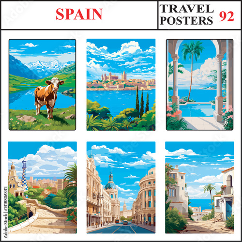 Spain Picos de Europa Palma De Mallorca Marbella Travel Poster Wall Art Print Collection Set Part 92