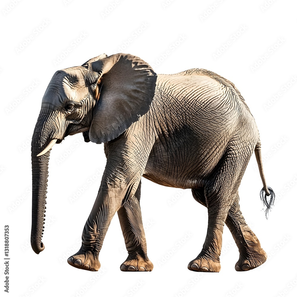 Fototapeta premium Majestic Elephant Strolling: Capturing the raw power and gentle nature of an elephant in its natural habitat. Emphasizing the beauty of wildlife.