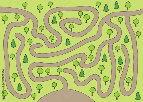 Forest maze graphic color sketch illustration vector 