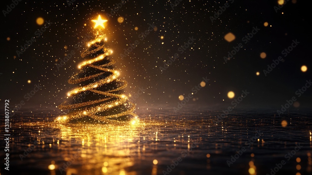 Obraz premium A Glimmering Christmas Tree with Star Topper Reflecting Light in a Magical Environment That Evokes the Warmth and Joy of the Holiday Season