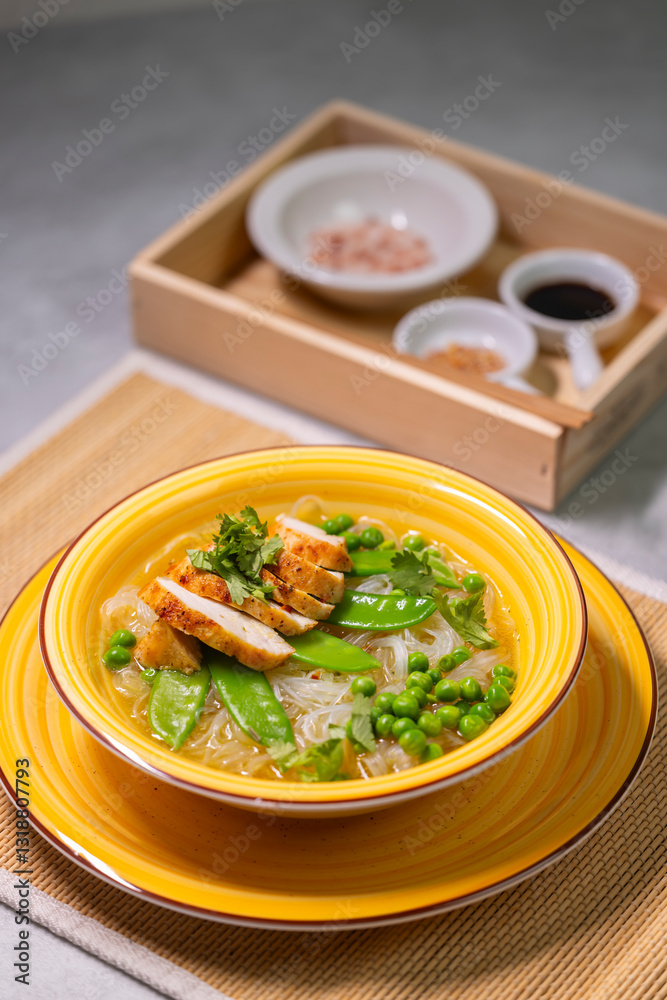 pho soup with chicken meat