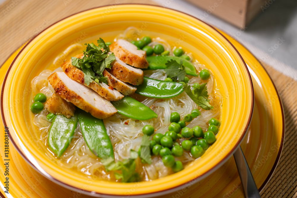 pho soup with chicken meat