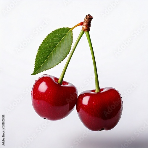 Wallpaper Mural Photo of Two Cherries with One Stem Floating on a White Background Torontodigital.ca