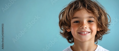 Wallpaper Mural A young boy with brown hair and a white shirt is smiling at the camera Torontodigital.ca