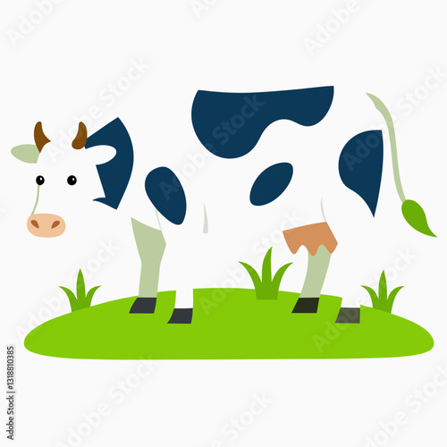 Milk cow grazing in pasture eating grass vector illustration 
