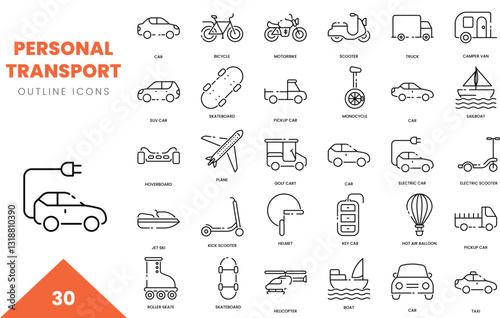 personal transport outline icon collection. Vector illustration