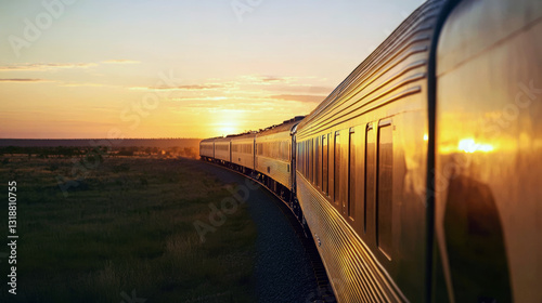 Wallpaper Mural Golden sunset train journey through serene countryside landscape Torontodigital.ca