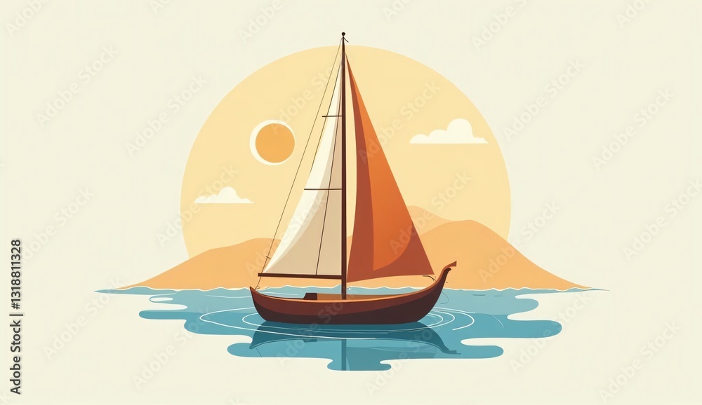 Naklejka premium An easy drawing of a little sailing boat.