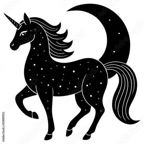  Lunar unicorn silhouette vector illustration 