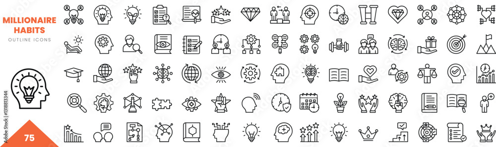 millionaire habits outline icon collection. Vector illustration millionaire habits outline icon collection. Vector illustration