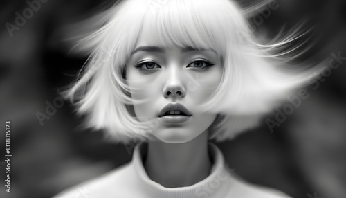 ファンタジーストーリー（モノクロームに刻まれた、一瞬のモノローグ—静寂の中で紡がれる女性の想い）