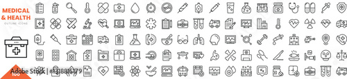medical and health outline icon collection. Vector illustration