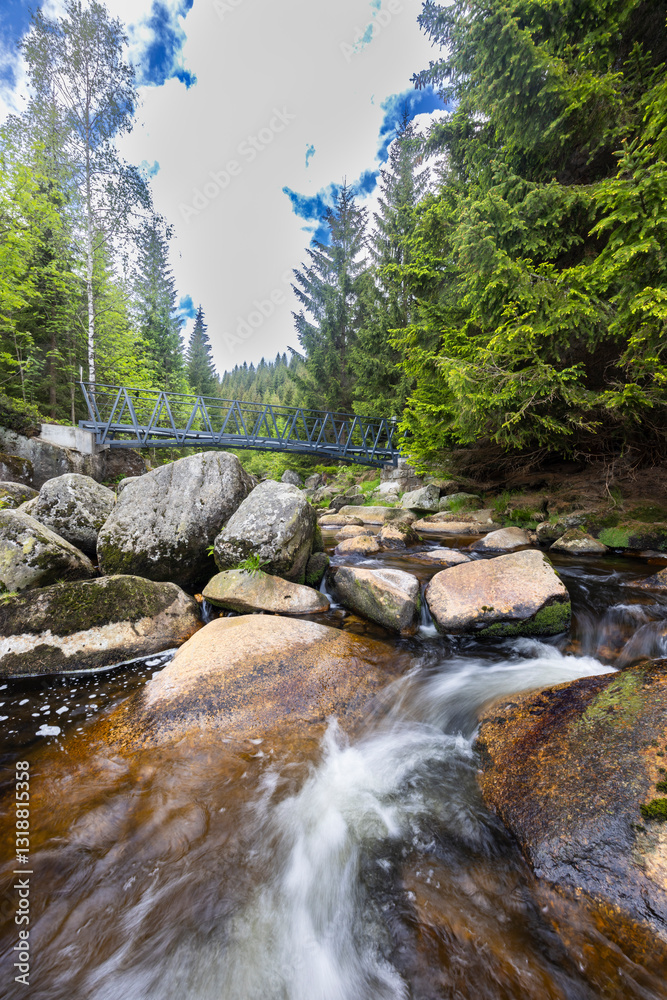 Spring landscape near Karlovsky most, Czech and Poland border, Jizerky mountains, Czech Republic