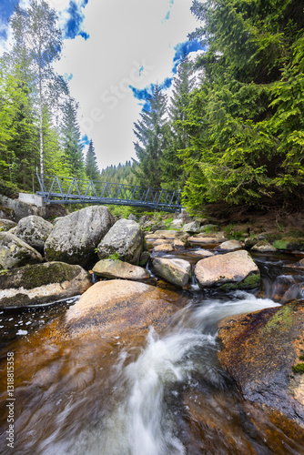 Obraz na płótnie Spring landscape near Karlovsky most, Czech and Poland border, Jizerky mountains, Czech Republic w salonie