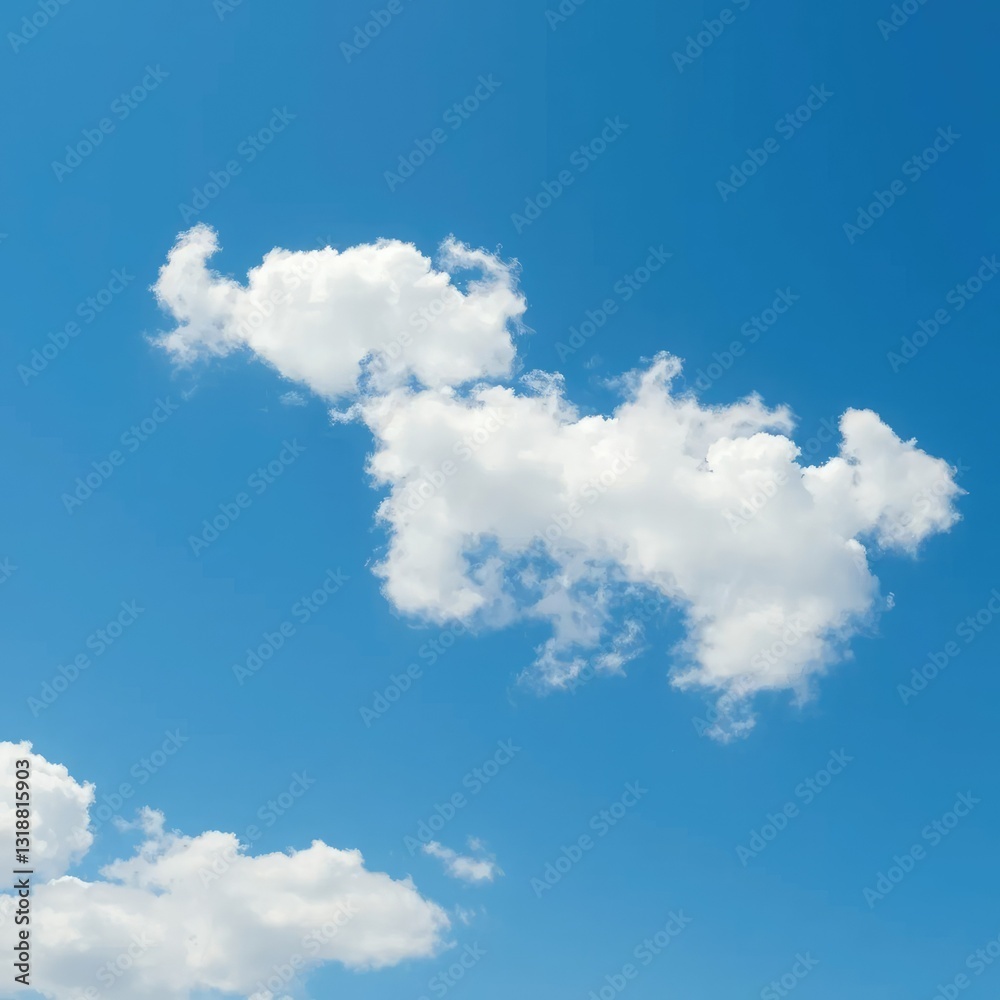 Fototapeta premium Soft white clouds drift across a brilliant blue sky, soft, blue
