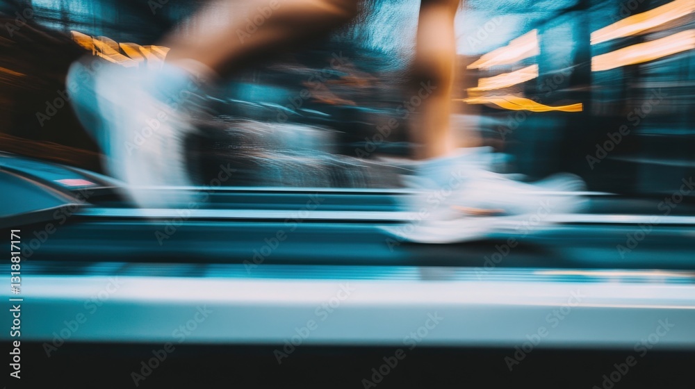 Running on treadmill, blurred motion