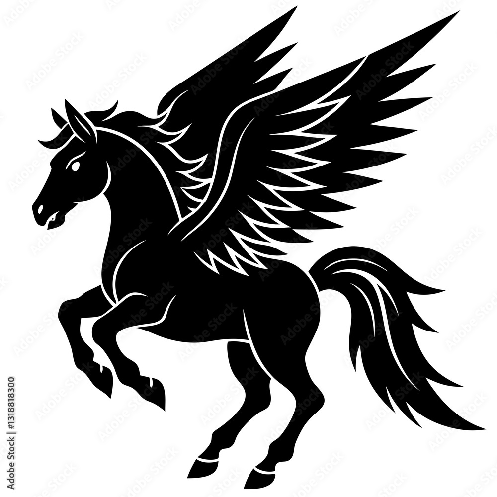 Fototapeta premium Thunder pegasus silhouette vector illustration