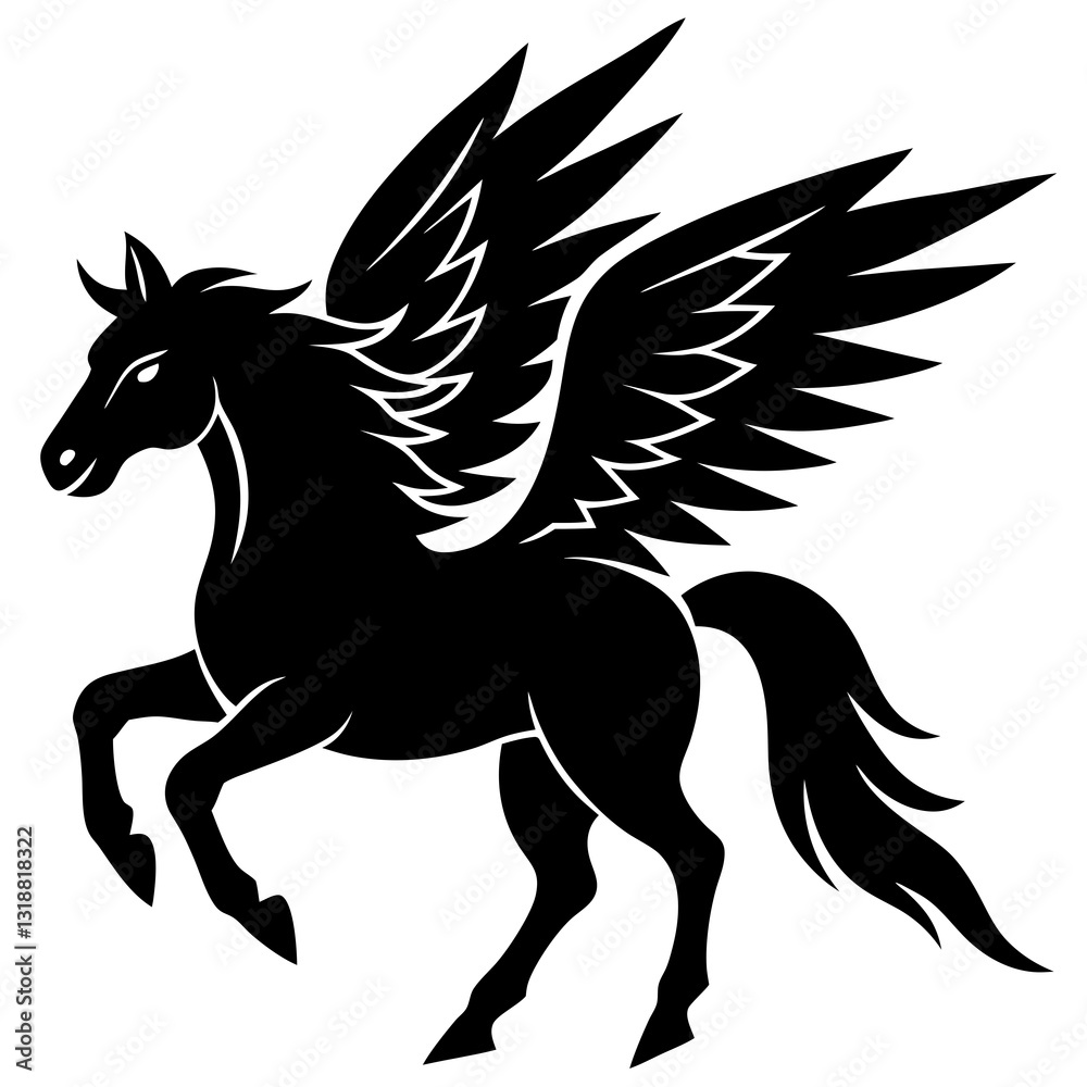Fototapeta premium Thunder pegasus silhouette vector illustration