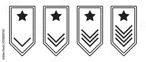 A sign of army rank. Set of chevrons of soldier's and sergeant's emblem. Military insignia, simple symbol. EPS 10. Vector illustrations